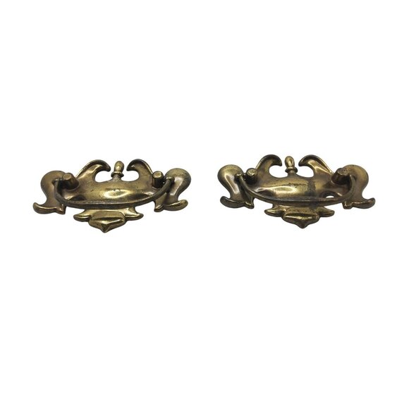 Vintage Harris Brass Drawer Pulls Set Of 2 Ornate Decorative Handles For Furnitu - Picture 6 of 8